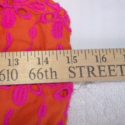 J.Crew Orange Pink Floral Eyelet Tiered Midi Dress Button Front Womens Size 0 - Thumbnail 5