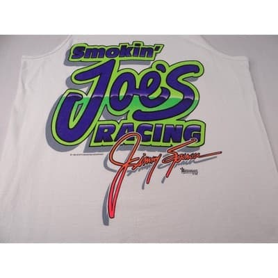 Vintage Smokin Joes Racing tank top featuring Jimmy Spencer graphics White Neon - Thumbnail 7