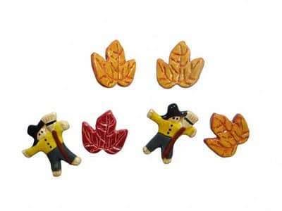 Handmade Ceramic Fall-Themed Button Covers & earrings - Thumbnail 2