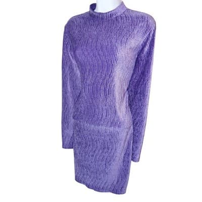 H&M Divided Purple Textured Mock Neck Long Sleeve Mini Dress Size L - Thumbnail 2