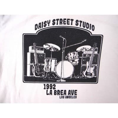 Y2K Daisy Street Studio Graphic T Shirt White Black Band Drum Guitar Logo Tee - Thumbnail 4