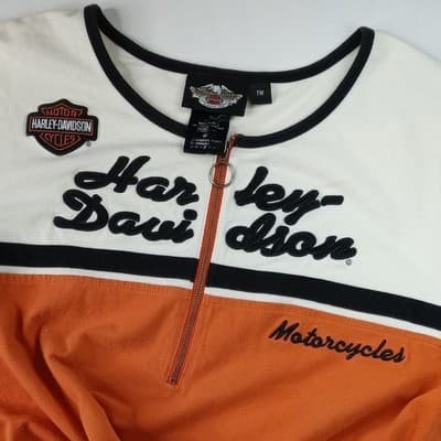 Harley Davidson Motorcycles Women's Orange White Quarter Zip Shirt - Thumbnail 2