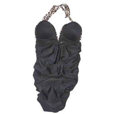 Unbranded Leopard Print Ruched Halter One Piece Swimsuit Black Brown Small - Thumbnail 3