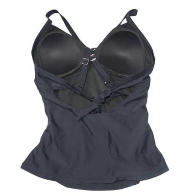 Black Wrap Front Halter Tankini Swim Top Size Medium Padded Classic Solid - Thumbnail 3