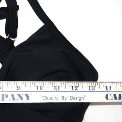Black Wrap Front Halter Tankini Swim Top Size Medium Padded Classic Solid - Thumbnail 4