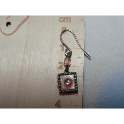 Square Pink Charm Drop Earrings Dangle Beaded Ear Wires Women's Jewelry - Thumbnail 2