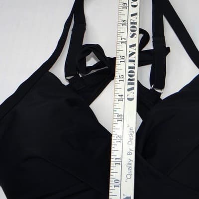 Black Wrap Front Halter Tankini Swim Top Size Medium Padded Classic Solid - Thumbnail 5