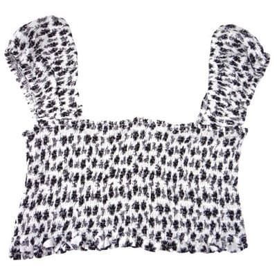 Olivace Black White Floral Smocked Crop Top Square Neck Wide Strap Size L - Thumbnail 3
