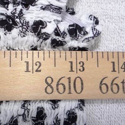 Olivace Black White Floral Smocked Crop Top Square Neck Wide Strap Size L - Thumbnail 4