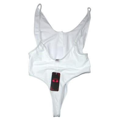 NWT-Shekini Womens White Button Front High Cut Thong One Piece Swimsuit XL - Thumbnail 5
