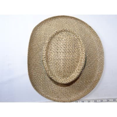 Womens Straw Cowboy Hat Woven Patterned Band Made in USA Small - Thumbnail 3