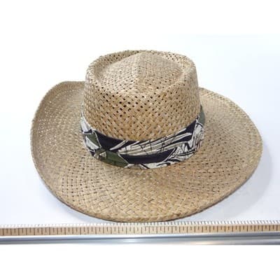 Womens Straw Cowboy Hat Woven Patterned Band Made in USA Small - Thumbnail 2