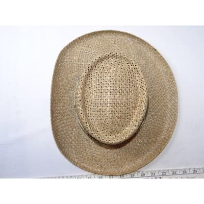Womens Straw Cowboy Hat Woven Patterned Band Made in USA Small - Thumbnail 4