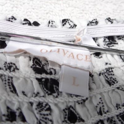 Olivace Black White Floral Smocked Crop Top Square Neck Wide Strap Size L - Thumbnail 2
