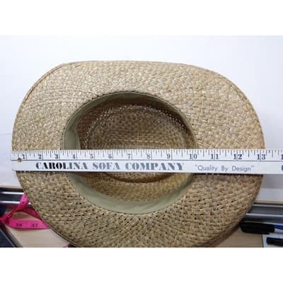 Womens Straw Cowboy Hat Woven Patterned Band Made in USA Small - Thumbnail 7