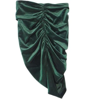 Express Womens XS Emerald Green Velvet Ruched Asymmetrical Tulip Hem Skirt - Thumbnail 3