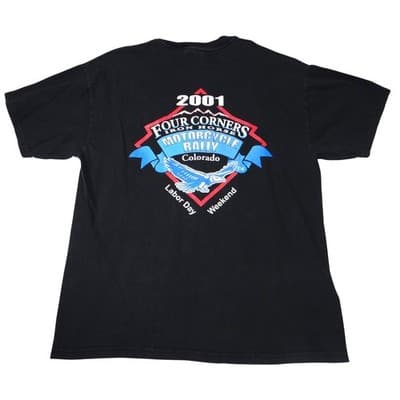 Vintage Hanes Beefy-T 2001 Four Corners Motorcycle Rally Pocket T-Shirt Mens Lrg - Thumbnail 3