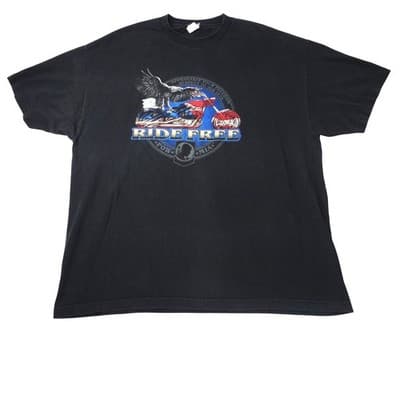 Vintage Alstyle Ride Free Motorcycle Eagle POW MIA Veteran Tee Mens 2XL Black