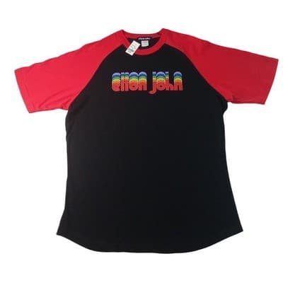 Elton John Rainbow Logo Raglan T Shirt Black Red Size Large