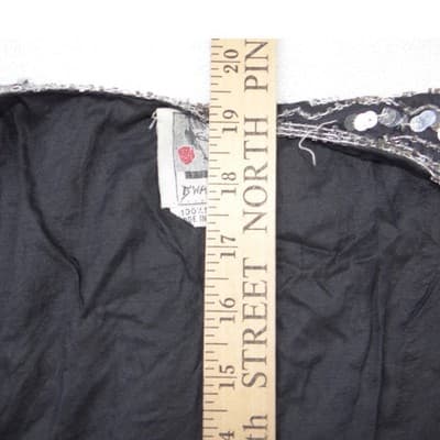 Vintage B'way Rose Vintage 100% Silk Beaded Sequin Vest Black Silver Chevron-ish - Thumbnail 7