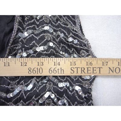 Vintage B'way Rose Vintage 100% Silk Beaded Sequin Vest Black Silver Chevron-ish - Thumbnail 8