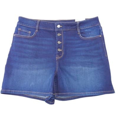 NWT-Nine West Womens High Rise Button Fly Denim Shorts Dark Wash Rinse