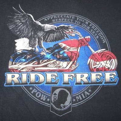 Vintage Alstyle Ride Free Motorcycle Eagle POW MIA Veteran Tee Mens 2XL Black - Thumbnail 4