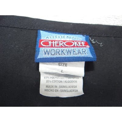 Cherokee Workwear Black Scrub Top Womens Large Notched V-Neck Cinched Back 2223 - Thumbnail 5