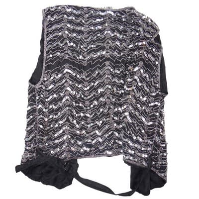 Vintage B'way Rose Vintage 100% Silk Beaded Sequin Vest Black Silver Chevron-ish - Thumbnail 3