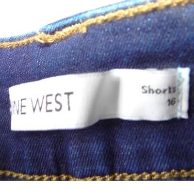 NWT-Nine West Womens High Rise Button Fly Denim Shorts Dark Wash Rinse - Thumbnail 2