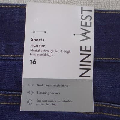NWT-Nine West Womens High Rise Button Fly Denim Shorts Dark Wash Rinse - Thumbnail 3
