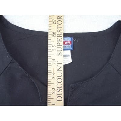 Cherokee Workwear Black Scrub Top Womens Large Notched V-Neck Cinched Back 2223 - Thumbnail 2