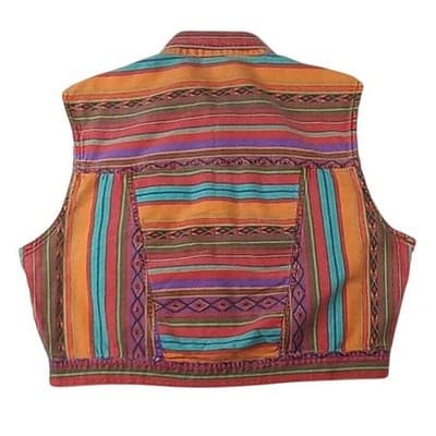 VTG Take a Break Western Aztec Print Denim Vest Women's XL Sleeveless Button Up - Thumbnail 6