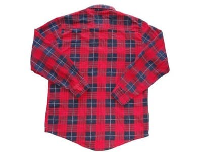 Men's Red and Navy Plaid Flannel Casual Shirt - Thumbnail 2