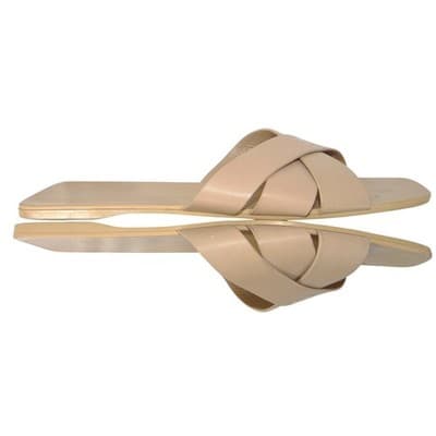 HM Womens Beige Square Toe Crisscross Strap Flat Slide Sandals Size 39 2374