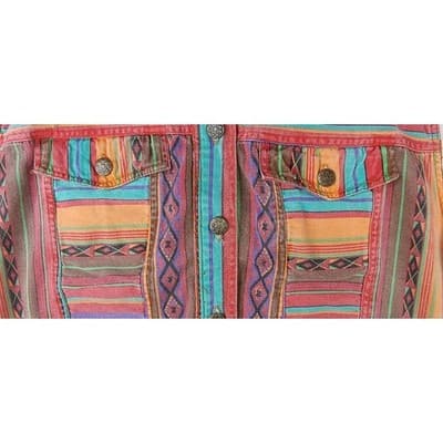 VTG Take a Break Western Aztec Print Denim Vest Women's XL Sleeveless Button Up - Thumbnail 2