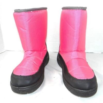 Girls Pink Snow Boots Snowflake Insulated Winter Faux Fur Lined Size 2 - Thumbnail 4