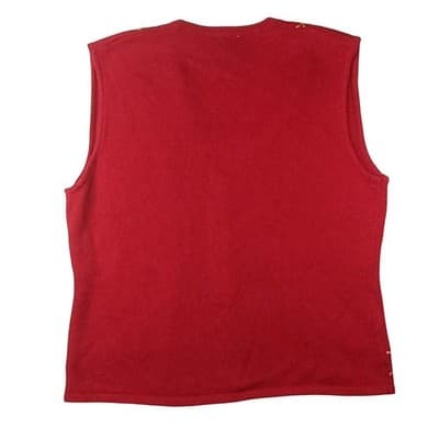 Vintage Susan Bristol Red Embroidered V Neck Button Sleeveless Vest Femme L - Thumbnail 3