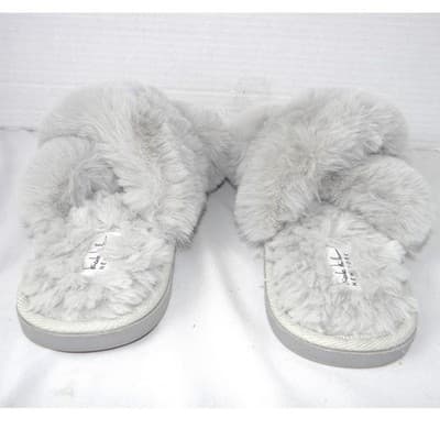 Nicole Miller New York Womens Faux Fur Criss Cross Slippers Grey Size M 6.5-7.5 - Thumbnail 5