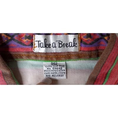 VTG Take a Break Western Aztec Print Denim Vest Women's XL Sleeveless Button Up - Thumbnail 3