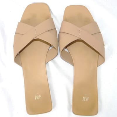 HM Womens Beige Square Toe Crisscross Strap Flat Slide Sandals Size 39 2374 - Thumbnail 6
