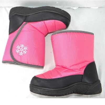 Girls Pink Snow Boots Snowflake Insulated Winter Faux Fur Lined Size 2 - Thumbnail 2