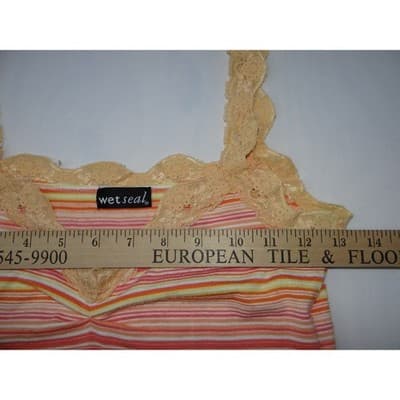 Y2K Wet Seal Lace Trim Striped Cami & American Eagle Ribbed Tank Top Bundle 2pc - Thumbnail 4