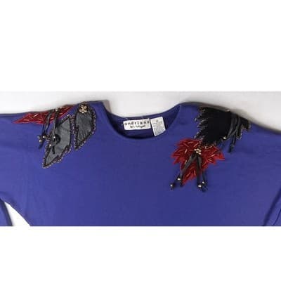 Adriano by I Fatigati Womens Purple Embellished Sweatshirt Size M - Thumbnail 2
