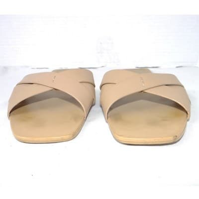 HM Womens Beige Square Toe Crisscross Strap Flat Slide Sandals Size 39 2374 - Thumbnail 4