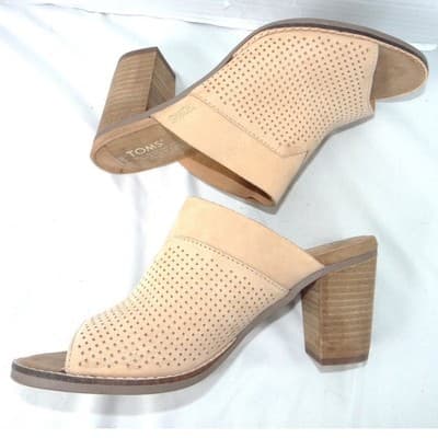 TOMS Majorca Perforated Suede Mules Sand Tan Block Heel Sandals Womens 7.5 - Thumbnail 2