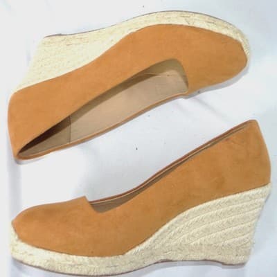 J. Crew Womens Tan Faux Suede Espadrille Wedge Pumps Camel Size 6.5 - Thumbnail 2
