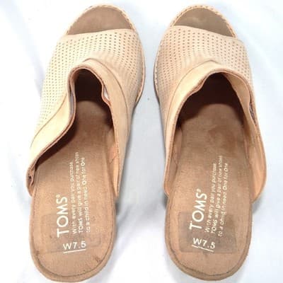 TOMS Majorca Perforated Suede Mules Sand Tan Block Heel Sandals Womens 7.5 - Thumbnail 6
