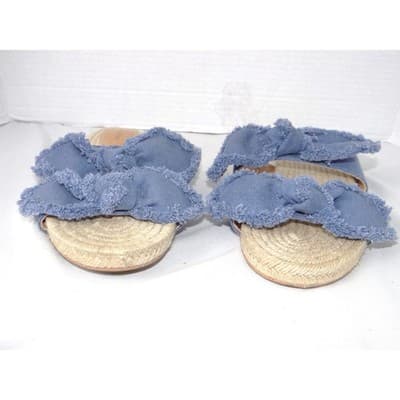 B Blass Womens Blue Frayed Bow Espadrille Slide Sandals Flat Jute Size 7.5M 38 - Thumbnail 5