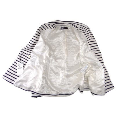 NWT-Zara Womens Navy White Striped Double Breasted Blazer Gold Buttons - Thumbnail 2